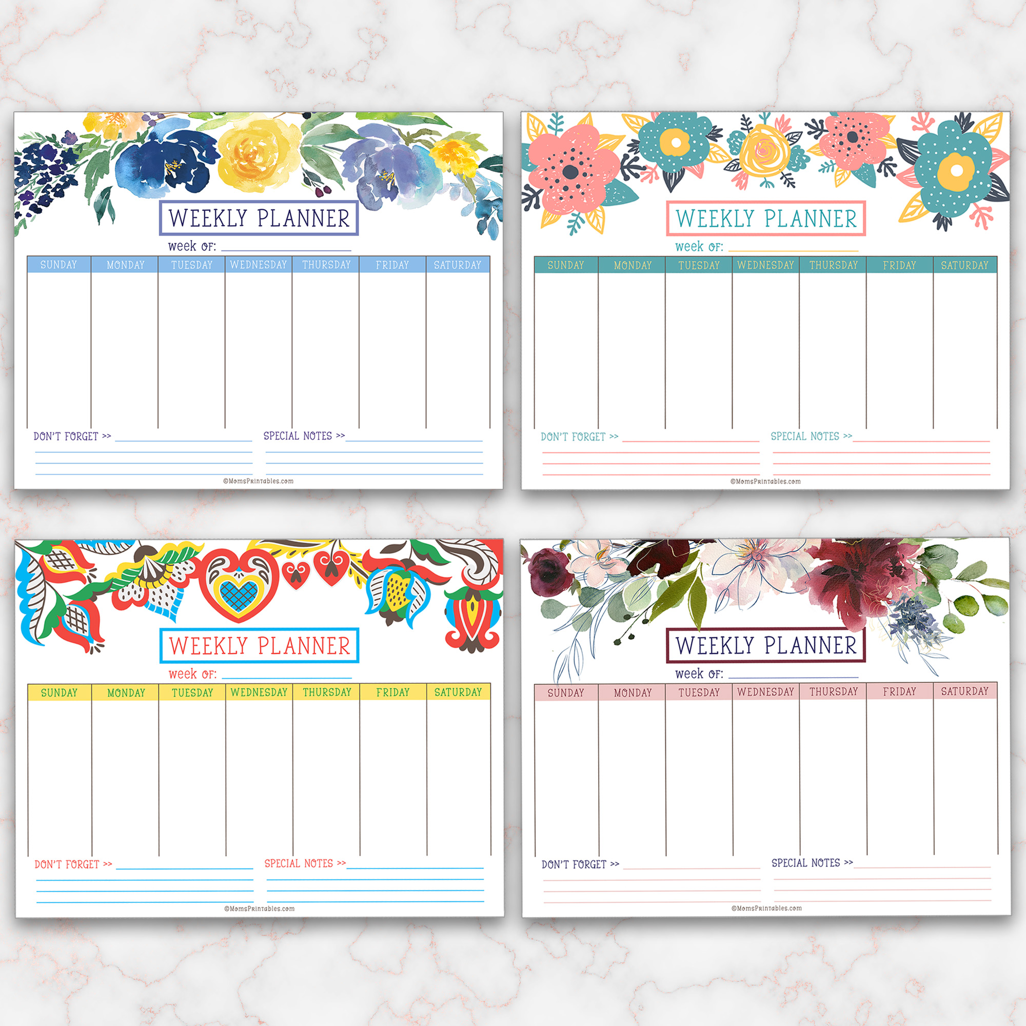 Weekly Planner Printable, Weekly Planner Floral, Weekly Schedule Floral, Printable Planner, Floral Planner Printable