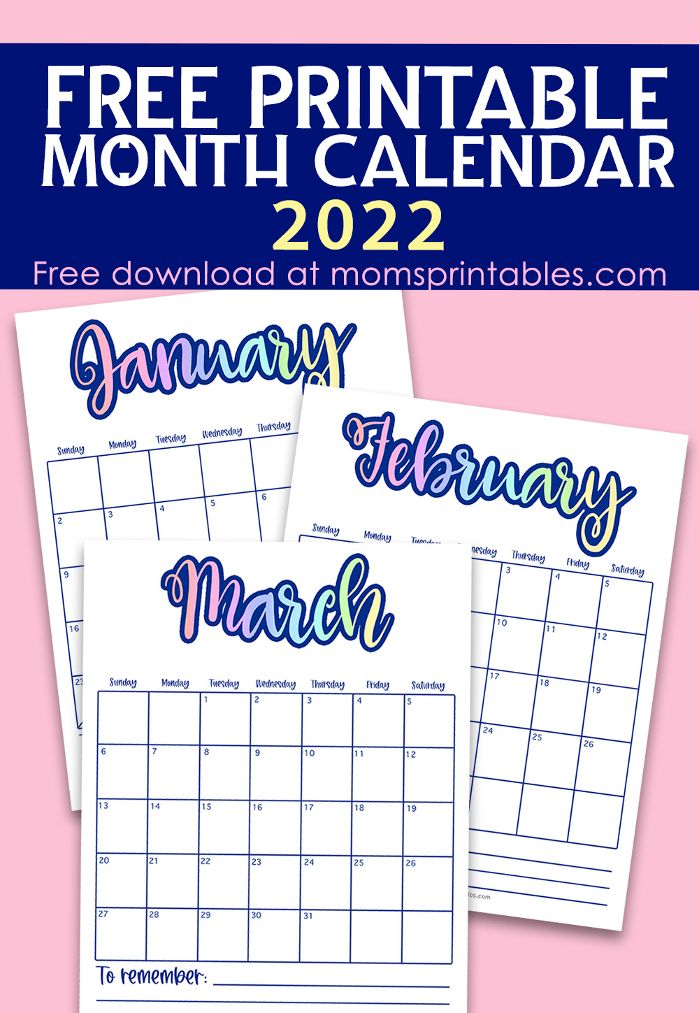 Printable Calendar Free Monthly | Free 2022 Calendar | Free Printable Calendar 2022 | Download and print at MomsPrintables!