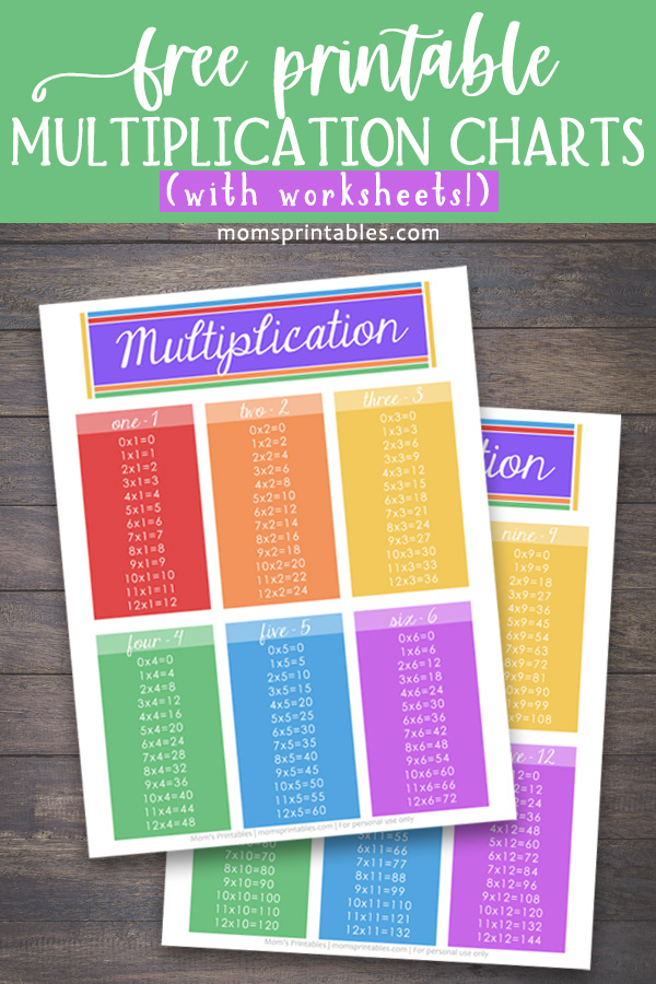 Multiplication charts printable free | Times Table Free Printable | Free Multiplication Charts with Worksheets | Printable Multiplication Chart printables on the MomsPrintables blog! Easy PDF download.