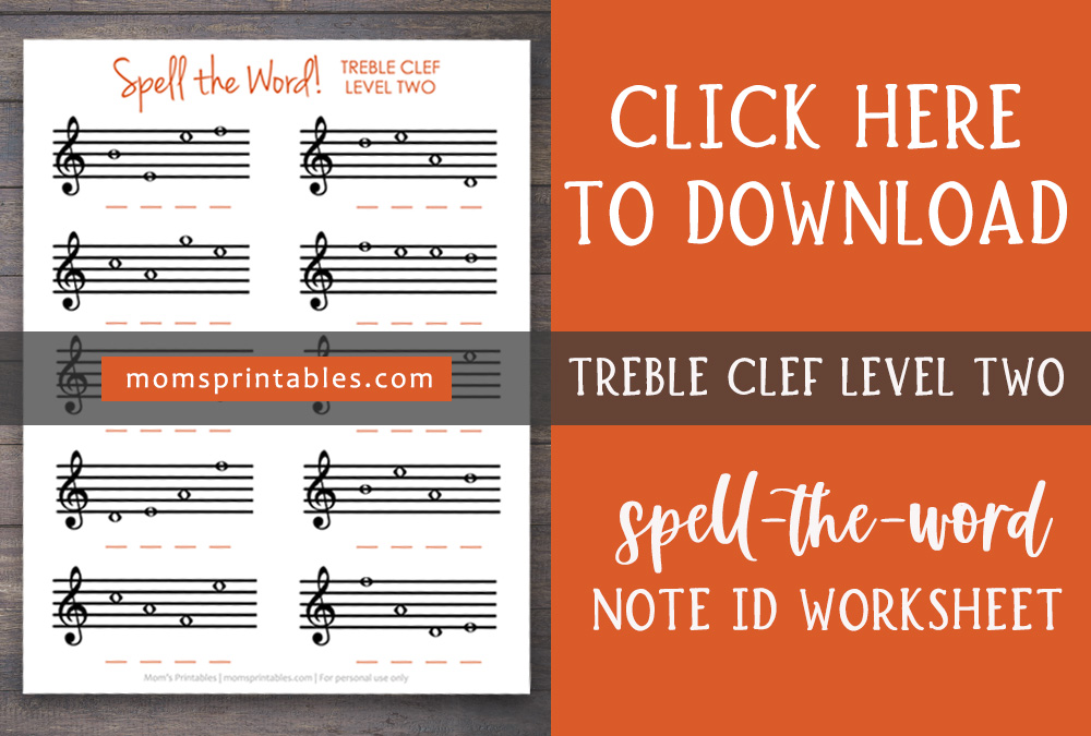 Free Note Identification Worksheet | Note Spelling worksheets | Note Naming Worksheets PDF | Spell a word note identification worksheets | Free PDF download for these note identification worksheets for piano on the MomsPrintables blog!