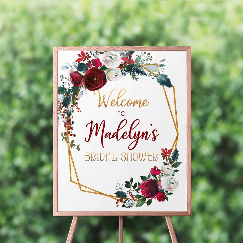 This beautiful sign will look gorgeous for any holiday party!⁠
Just let me know if you want "BRIDAL SHOWER" to say "Christmas Party," etc. I can definitely change that for you!⁠
⁠
#racheldesignsshop #winterbridalshower #winterbridalbrunch #wintershowerinvites #christmaspartysign #christmasinvitations #printablewelcomesign