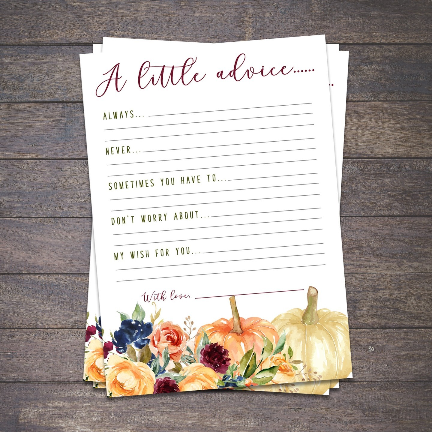 Instant downloads >> 🧡 you can get them the minute you need them!⁠
These give the guests a little something to do, and they're so fun to read afterwards!⁠
⁠
{ Available in my Etsy shop }⁠
⁠
#receptionideas #showerideas #showergames #advicecards #advicefornewleyweds #adviceforparents #racheldesignsshop #fallshowerideas #fallshowergames