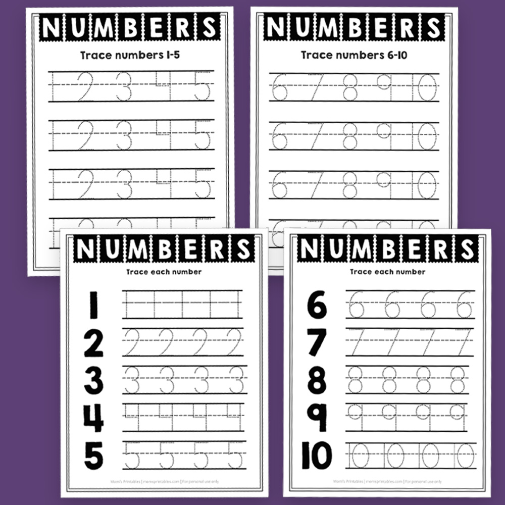 Number Tracing Practice Worksheets Free | Number Tracing Practice Worksheets PDF | Number Tracing Worksheets 1-10 | Free Number Tracing Worksheets | Free download at MomsPrintables!