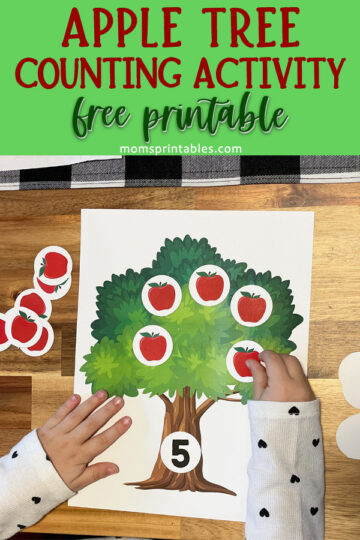 Apple Tree Counting Activity Free Printable | Apple Tree Math Game Free Printable | Apple Tree Number Game | Preschool Apple Tree Math Printable | Apple Tree Counting Activity for Preschoolers | Download the free preschool counting activity on the Moms Printables blog!