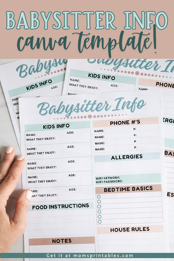 Babysitter Information Printable | Babysitter Information Sheet | Babysitter Information Template | PDF & Canva template both available at MomsPrintables!