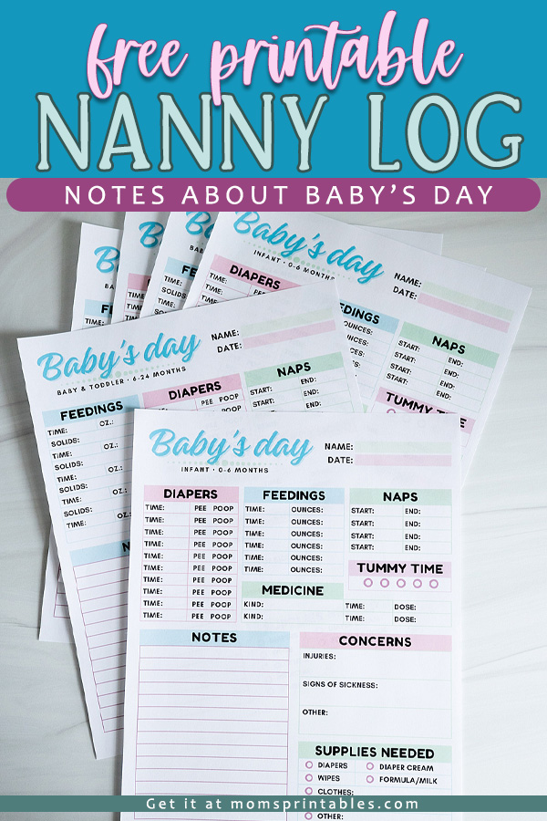 Printable Nanny Log | Notes about baby's day printable | free printable for nanny | nanny printable free | Printable Nanny Log for keeping track of baby's day is free to download at MomsPrintables!