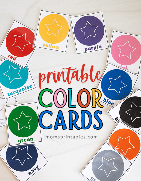 Printable color cards free | free printable color flashcards PDF | printable color flashcards for preschoolers | Download the set of 12 color cards at Moms Printables!