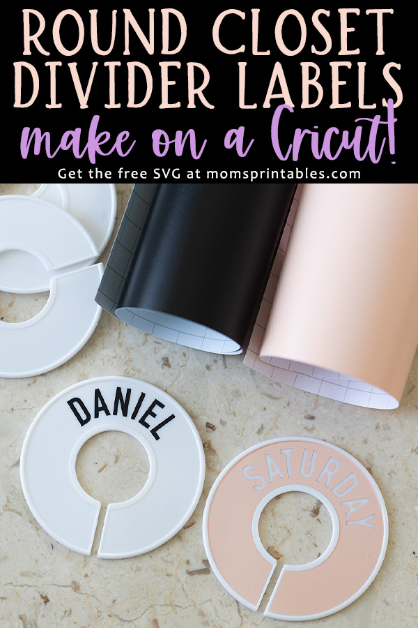 Round Closet Dividers made on a Cricut | Closet Dividers template for Cricut | Get the free SVG file for labels these round closet dividers at Moms Printables!