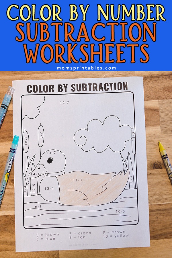 Color Subtraction Worksheet | Color by Number Subtraction Worksheet Free Printable | Free Printable Subtraction Color by Number at Moms Printables!